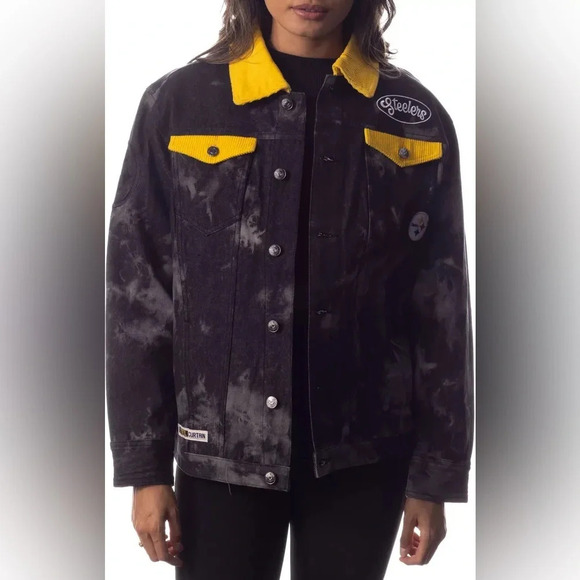 NWT The Wild Collective Official NFL Steeler's Tie Dye Denim Jacket - Picture 1 of 11